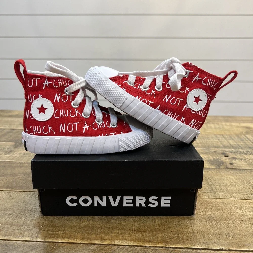 CONVERSE High Top Not A Chuck Red/White Canvas  A05339F Size 5 Infant